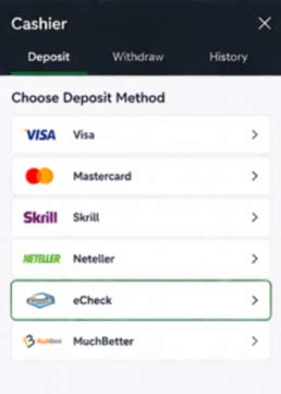 eCheck choose deposit method
