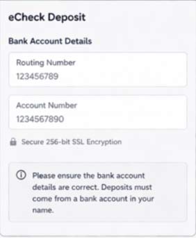 eCheck deposit bank account details