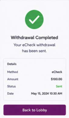 eCheck withdrawal completed